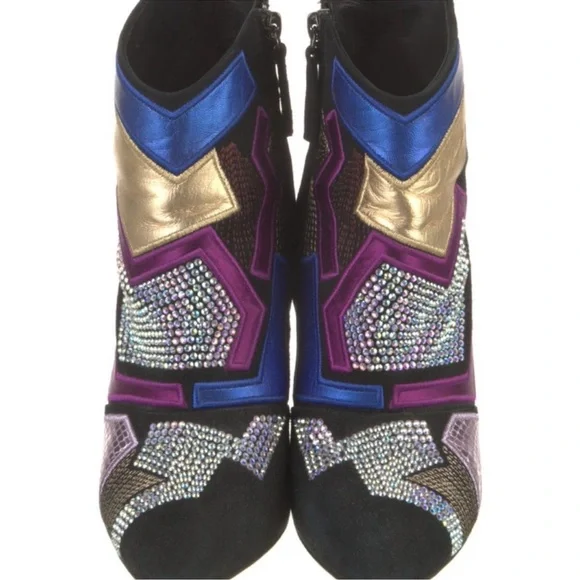 Giuseppe Zanotti Black and Multicolor Geometric Heeled Boots - Picture 4 of 7